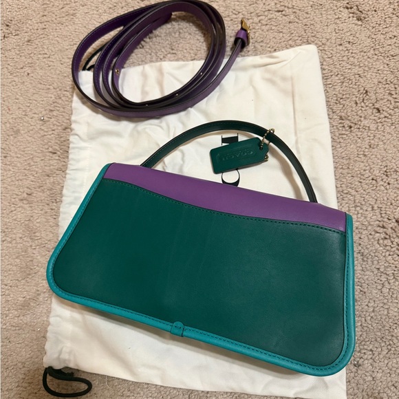 Coach Colorblock Leather Top Handle Satchel in Purple and Teal - Picture 8 of 9
